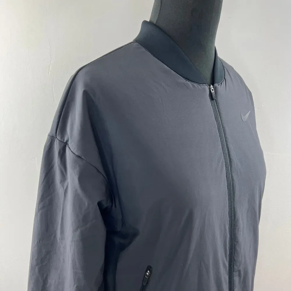 NIKE AeroLayer Gray Black M Training Bomber Jacket Nylon Long Sleeve Full Zip